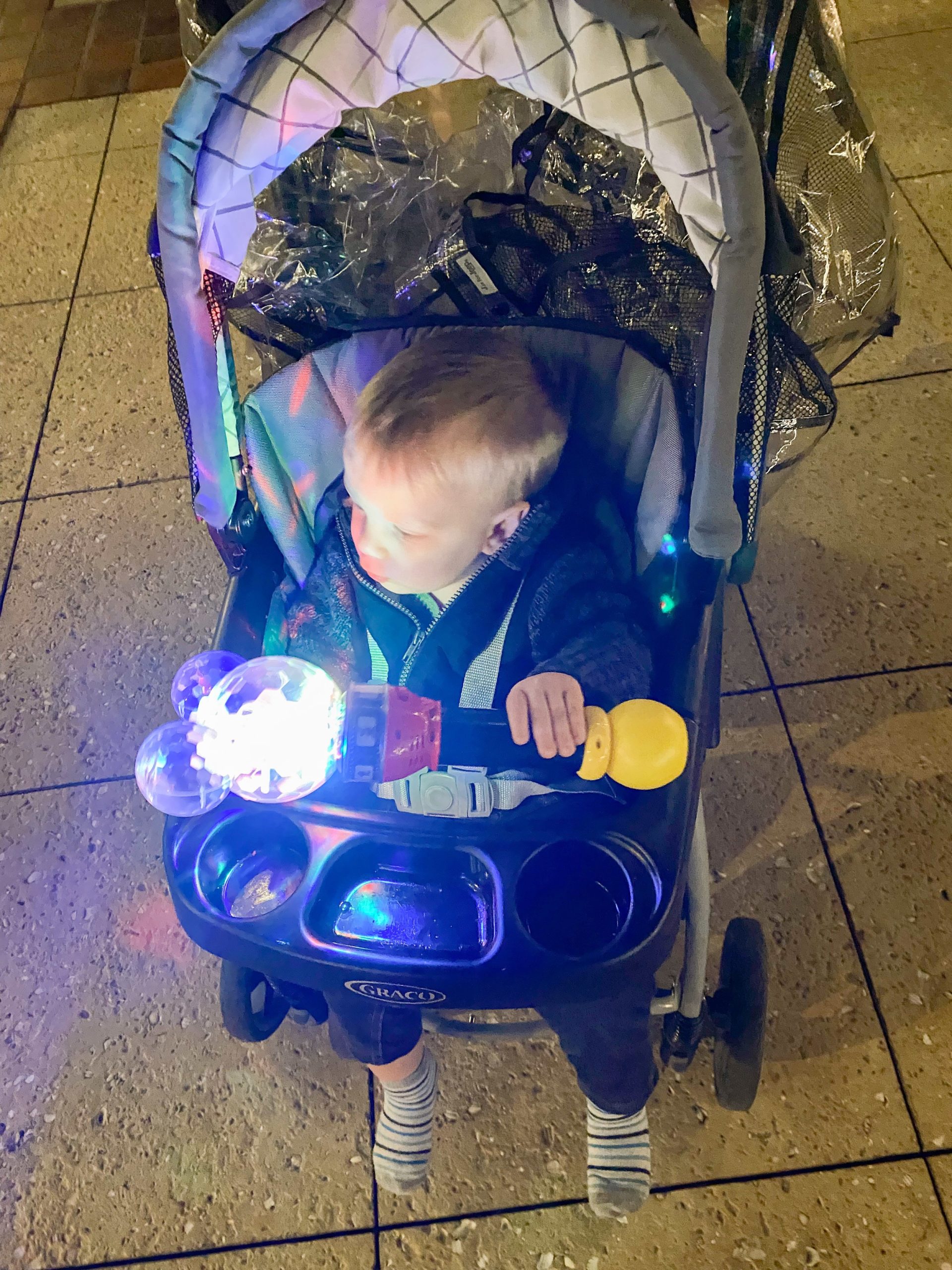  We didn’t need two balloons so we got Lucas’s light up bubble wand out so he didn’t want a balloon too badly. 
